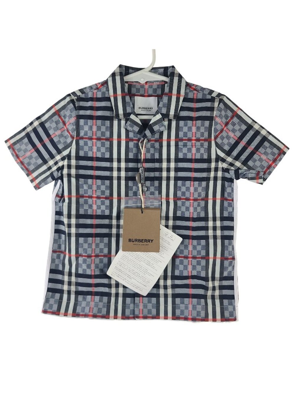 NEW Burberry Kids Pale Blue IP Check Short Sleeve Shirt Size 2Y 100% Cotton NWT